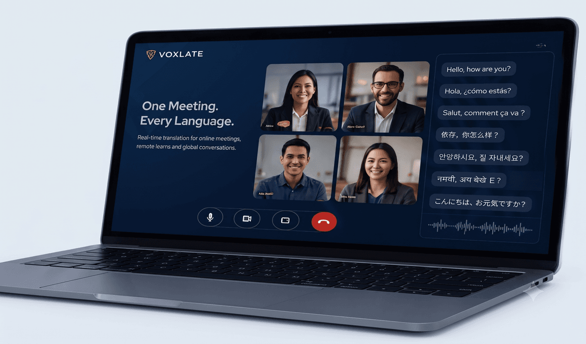 AI translation interface on a laptop